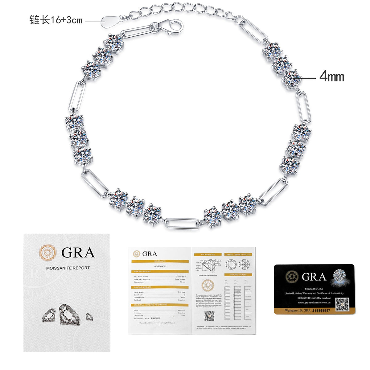 5.4CT Chain Link Bracelet Moissanite Bracelet
