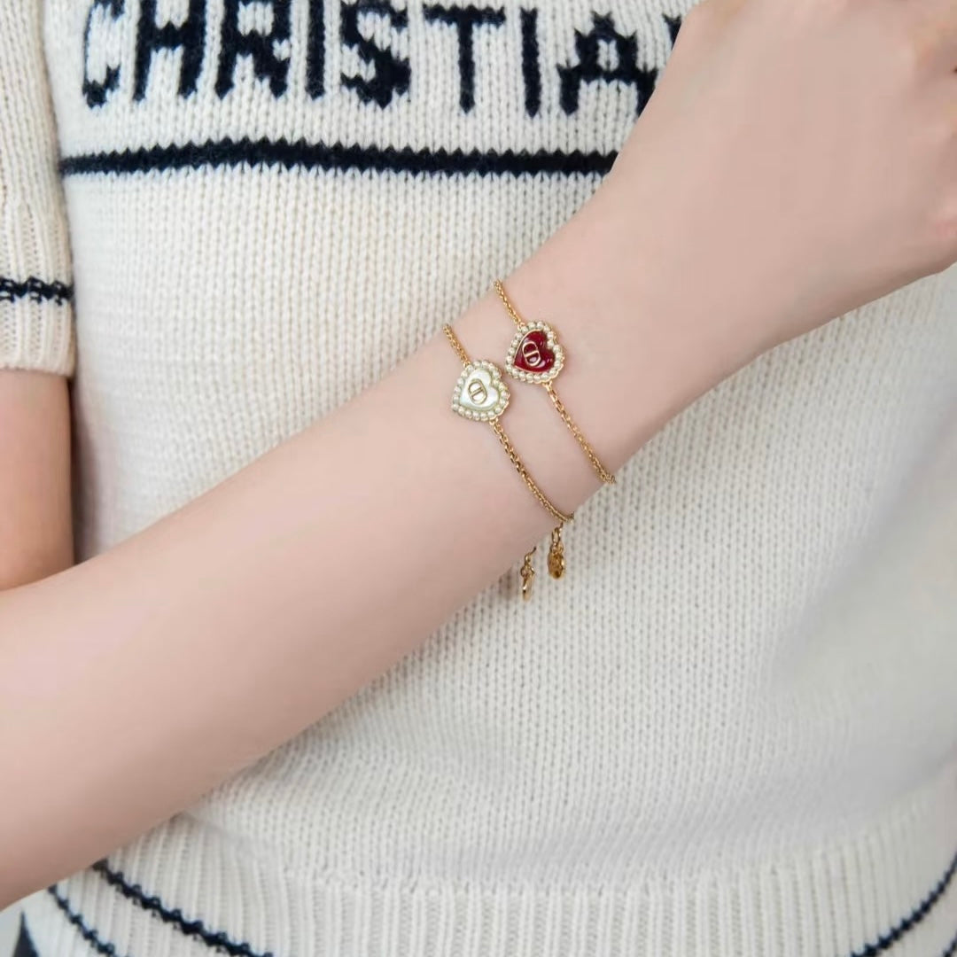 Dior Diamond Heart Necklace Bracelet Earrings