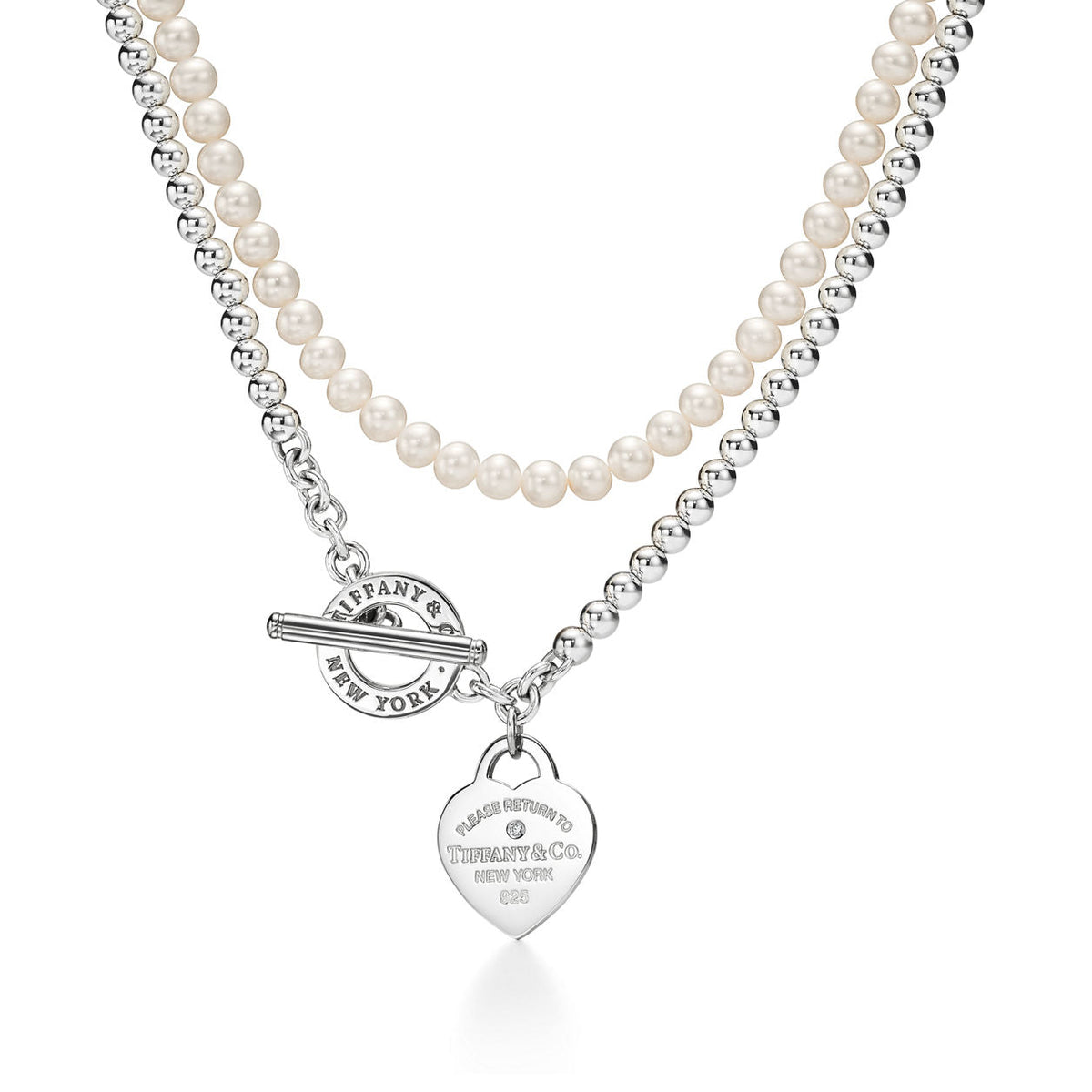 Tiffany Return to Tiffany Wrap Necklace in Silver with Pearls and a Diamond, Small