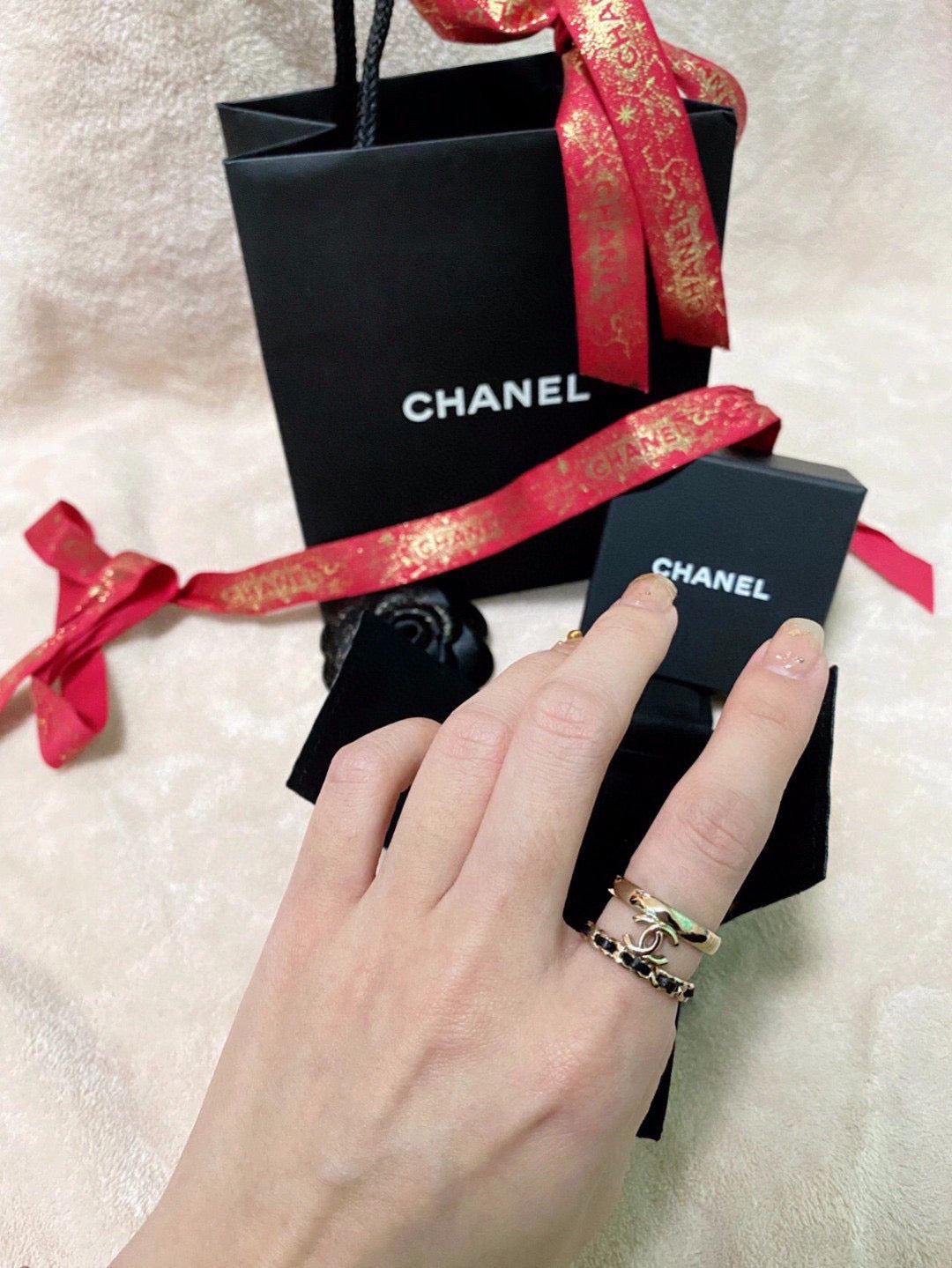Chanel Black Leather Open End Ring