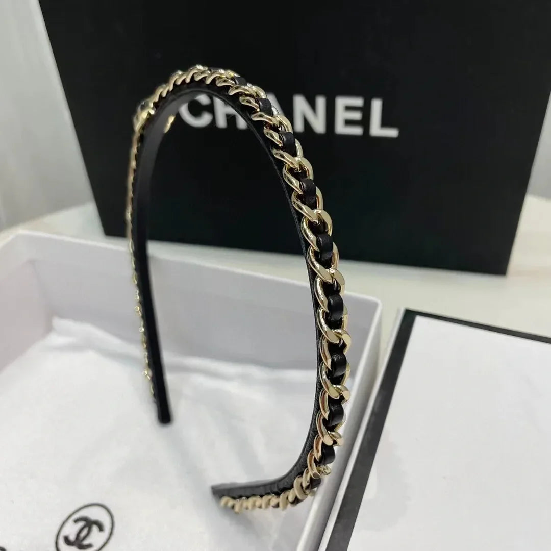 Chanel Black Leather Hair Band