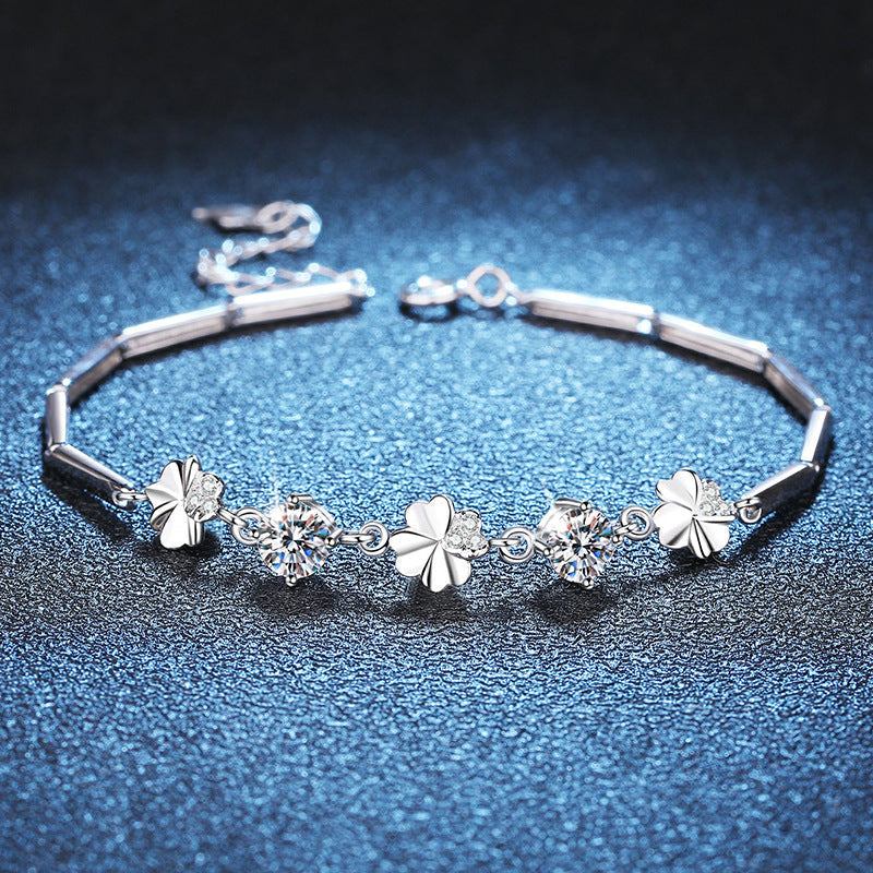 Moissanite Sterling Silver Clover Bracelet