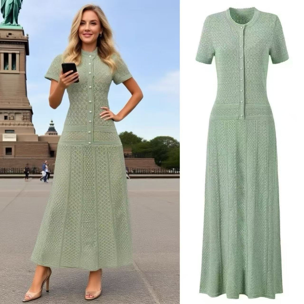 Sandro French Retro Short Sleeve Eyelet Knit Dress