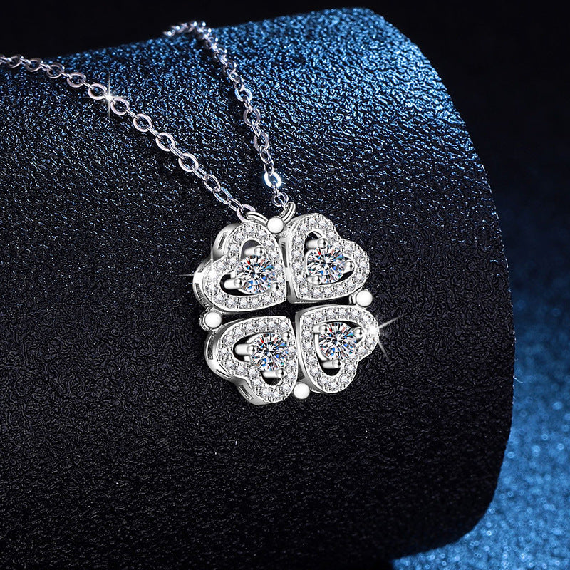 Moissanite Heart Clovers Pendant Necklace Set