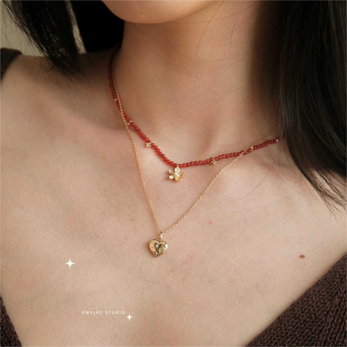 Heart Pendant Star Necklace