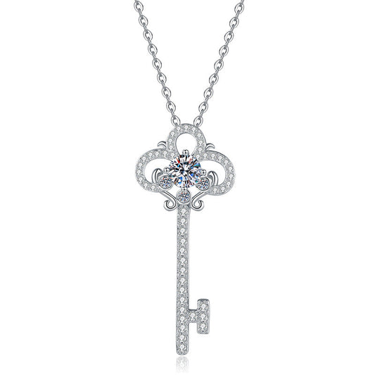 Vintage 3.5cm Key Pendant 1/2CT Moissanite Necklace