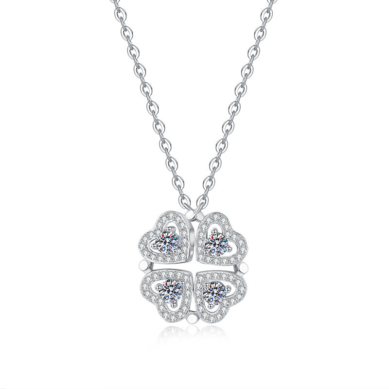 Moissanite Heart Clovers Pendant Necklace Set
