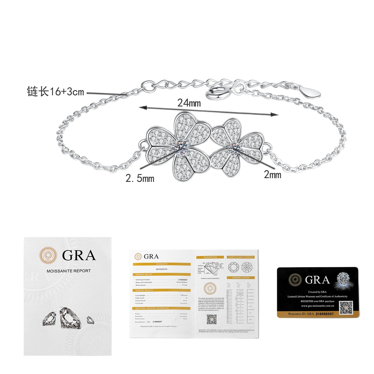 Enchating Full Moissanite Double Clover Moissanite Bracelet