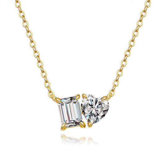 2 Carats Sugar Cube Heart Moissanite Pendant Clavicle Chain Necklace