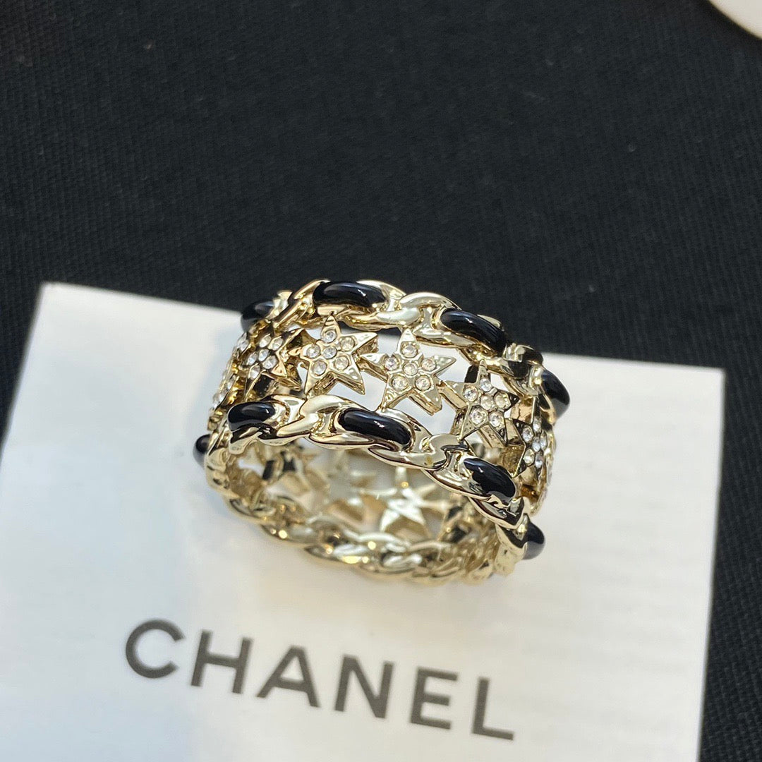 Chanel Black Leather Star Ring