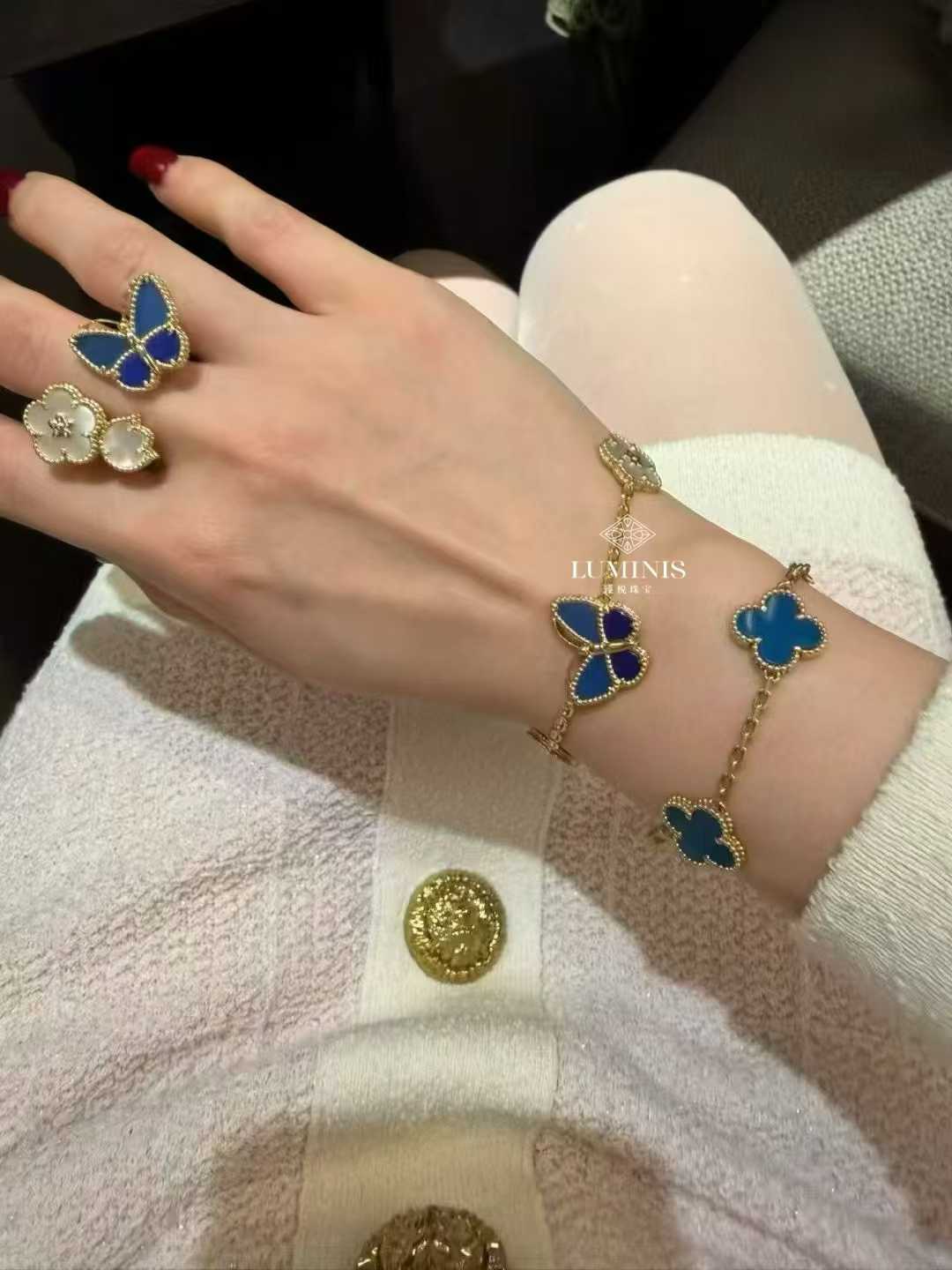Lux VCA Blue Butterfly Bracelet Ring