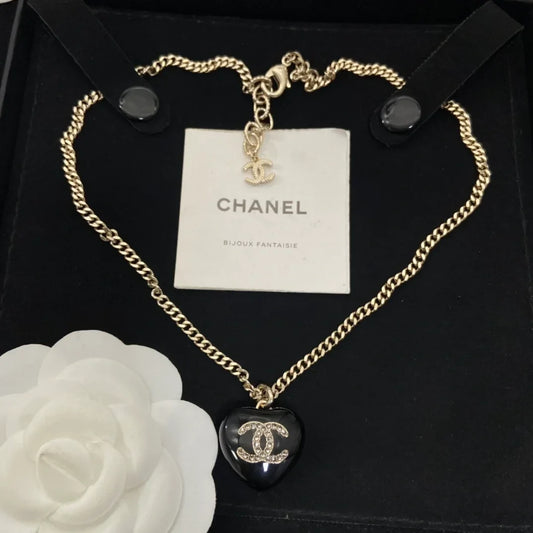 Chanel Black Heart Pendant Necklace