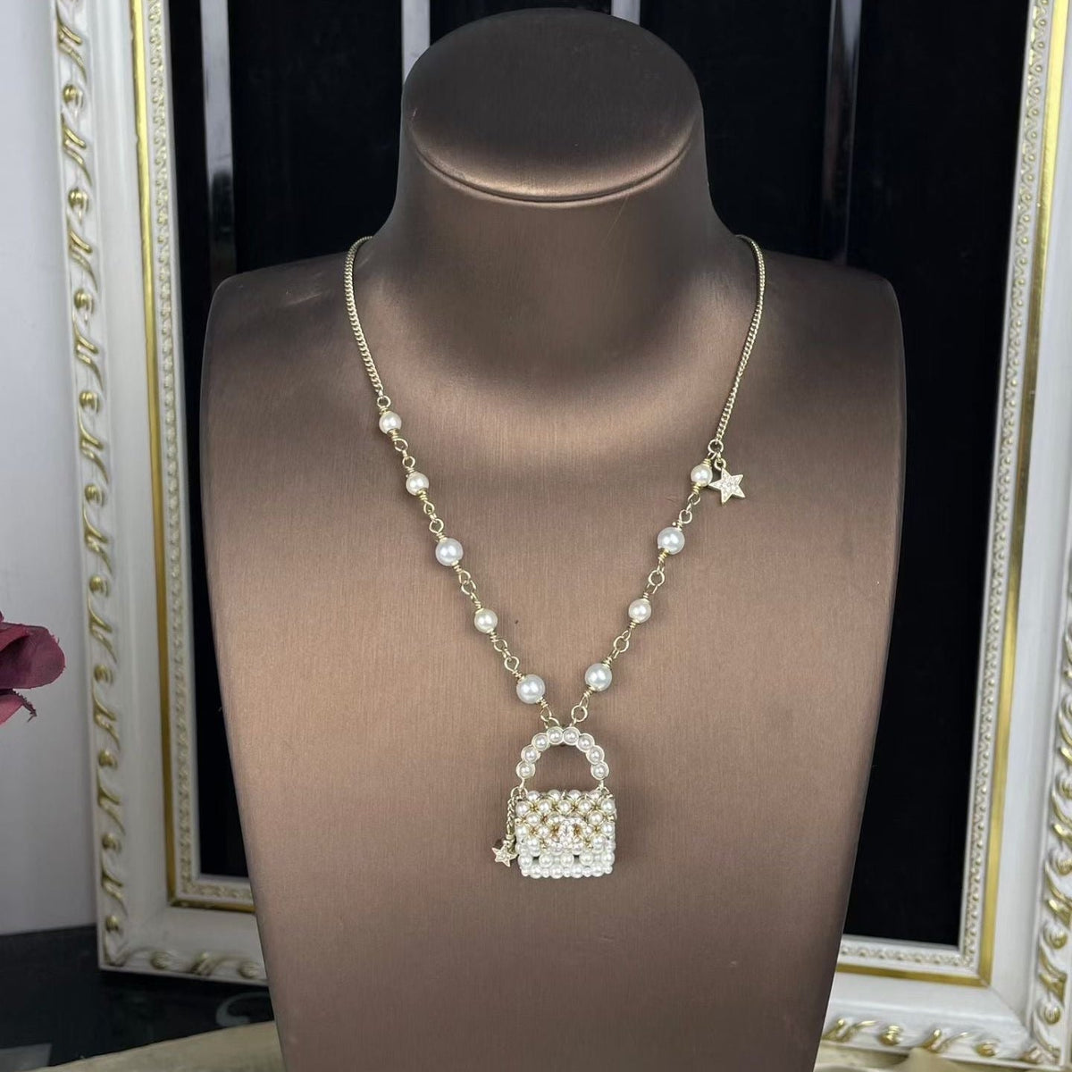 Chanel Pearl Bag Necklace Bracelet Earrings