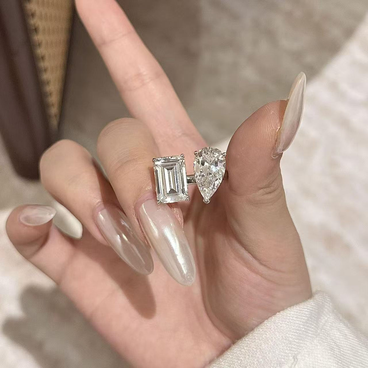 Pear shape Dual Stone Moissanite Ring