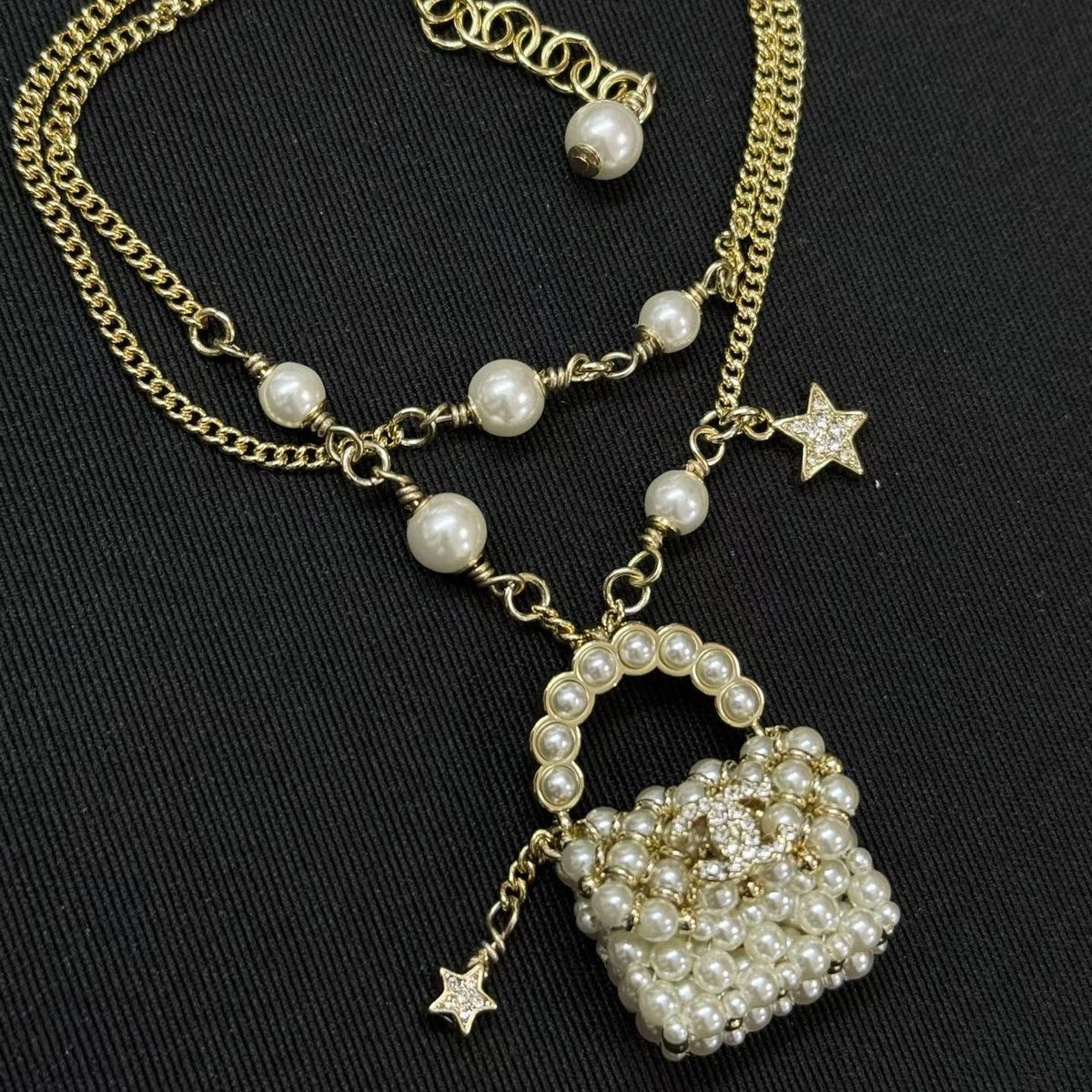 Chanel Pearl Bag Necklace Bracelet Earrings