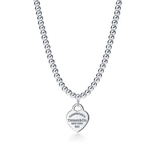 Tiffany Return to Tiffany Heart Tag Bead Necklace in Silver