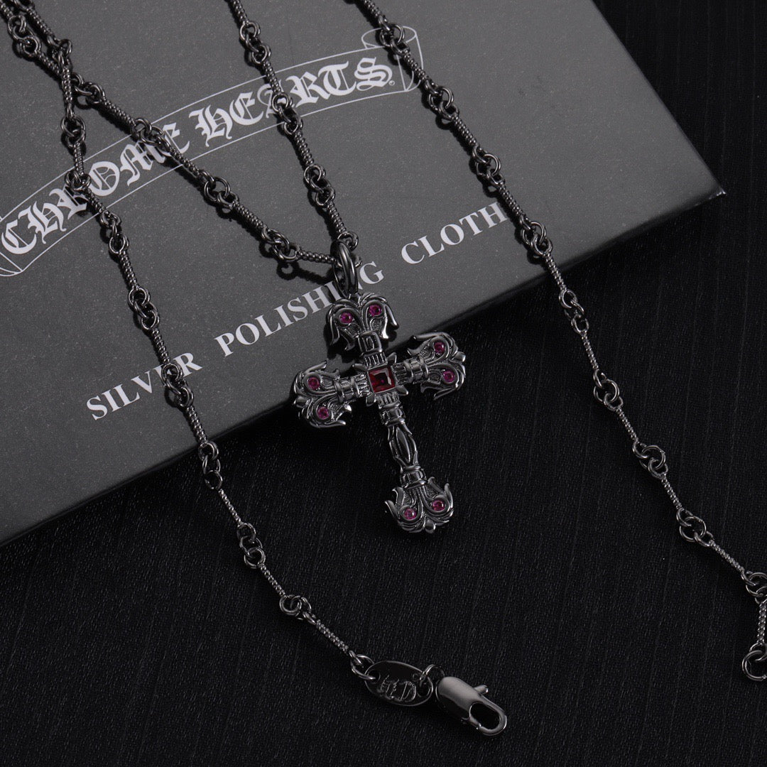Chrome Hearts Black Purple Diamond Necklace