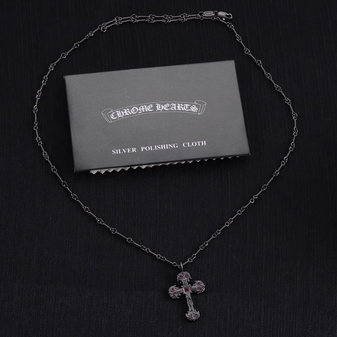 Chrome Hearts Black Purple Diamond Necklace