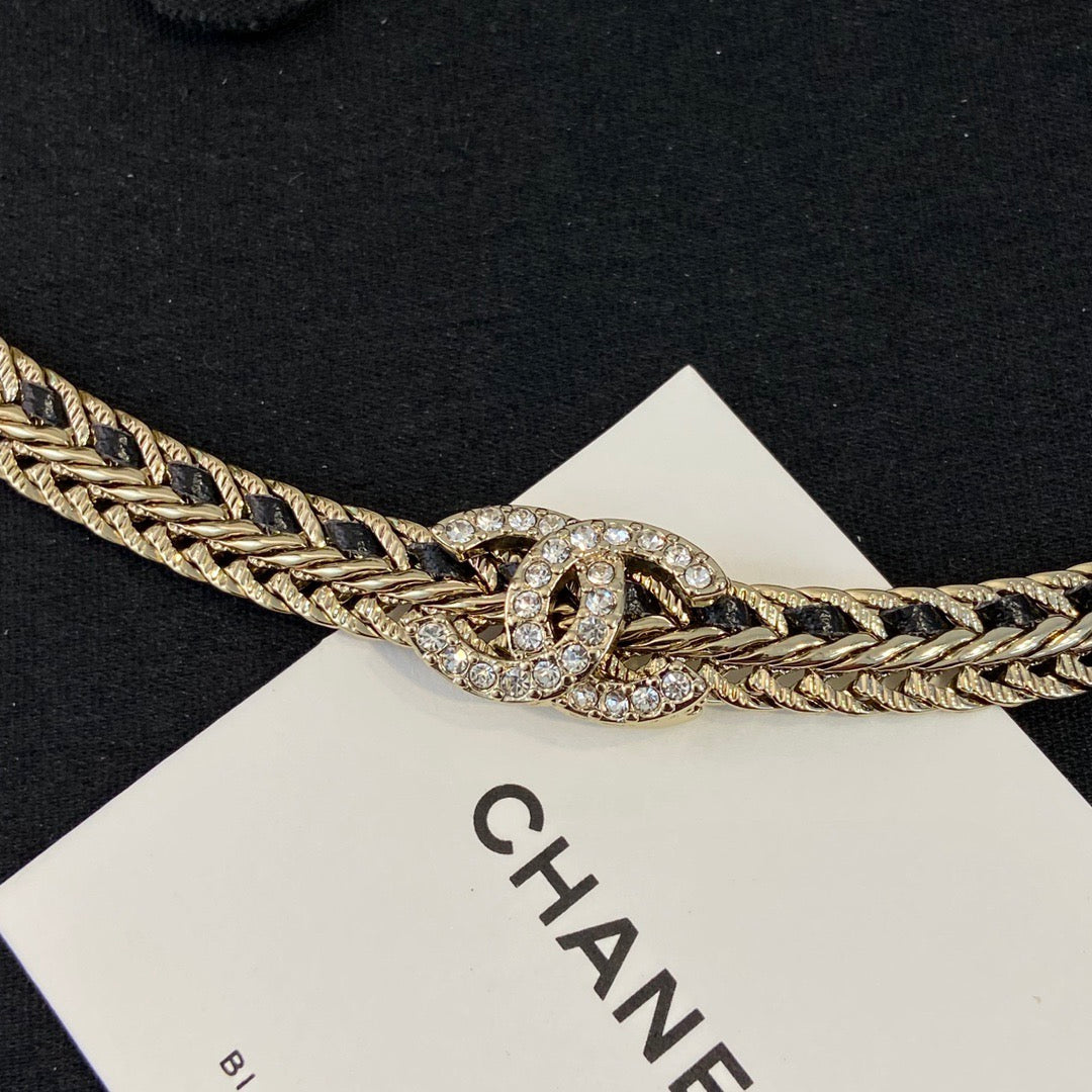 Chanel Black Leather Gold Choker