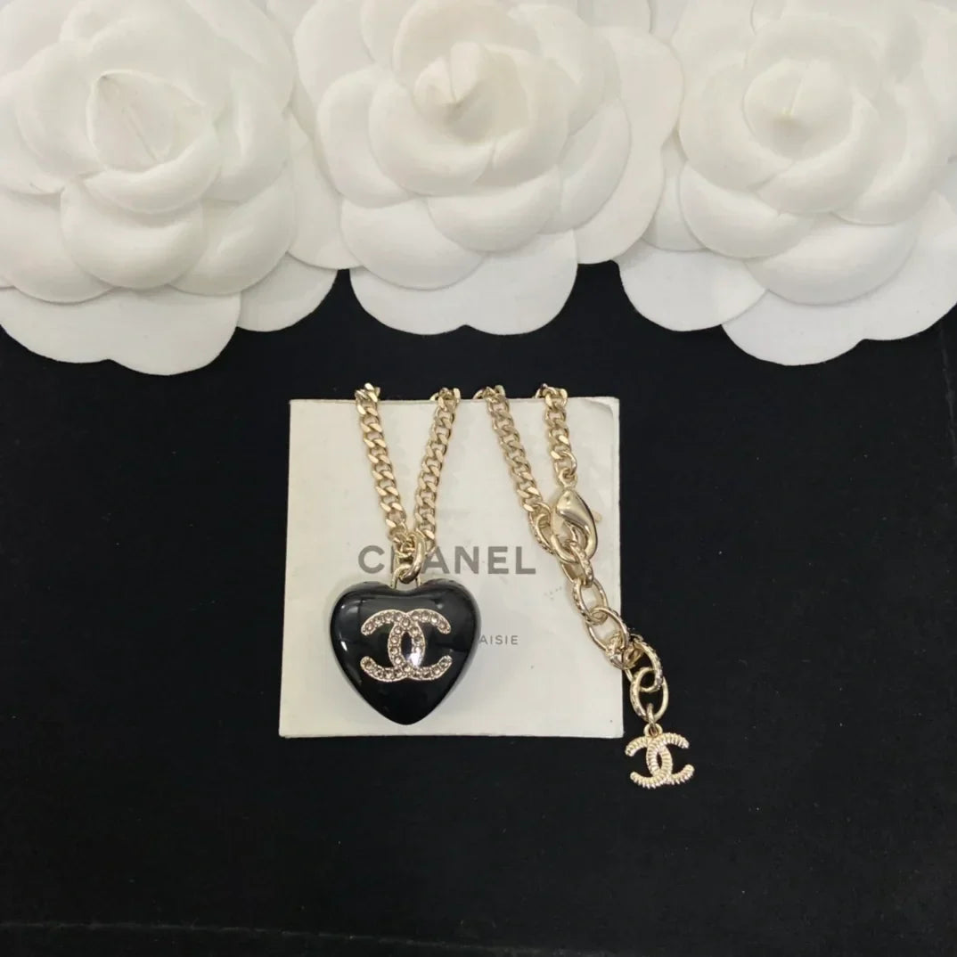 Chanel Black Heart Pendant Necklace