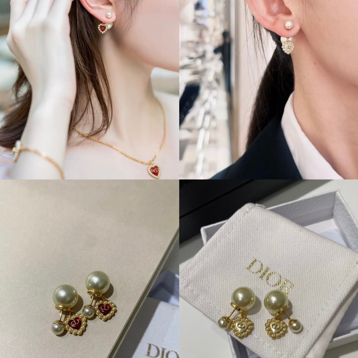 Dior Diamond Heart Necklace Bracelet Earrings