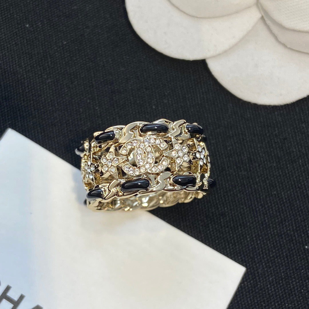 Chanel Black Leather Star Ring