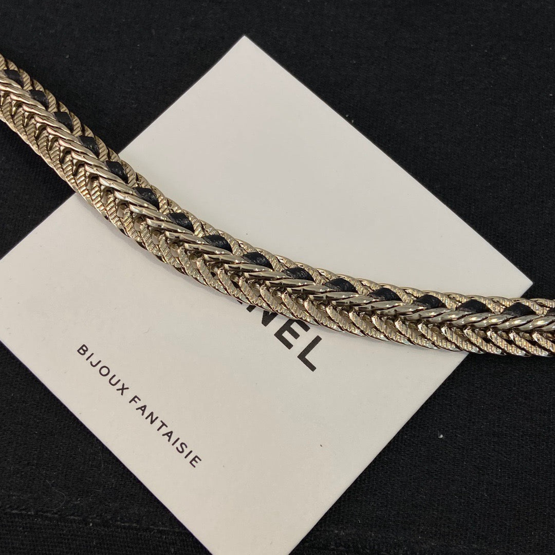 Chanel Black Leather Gold Choker