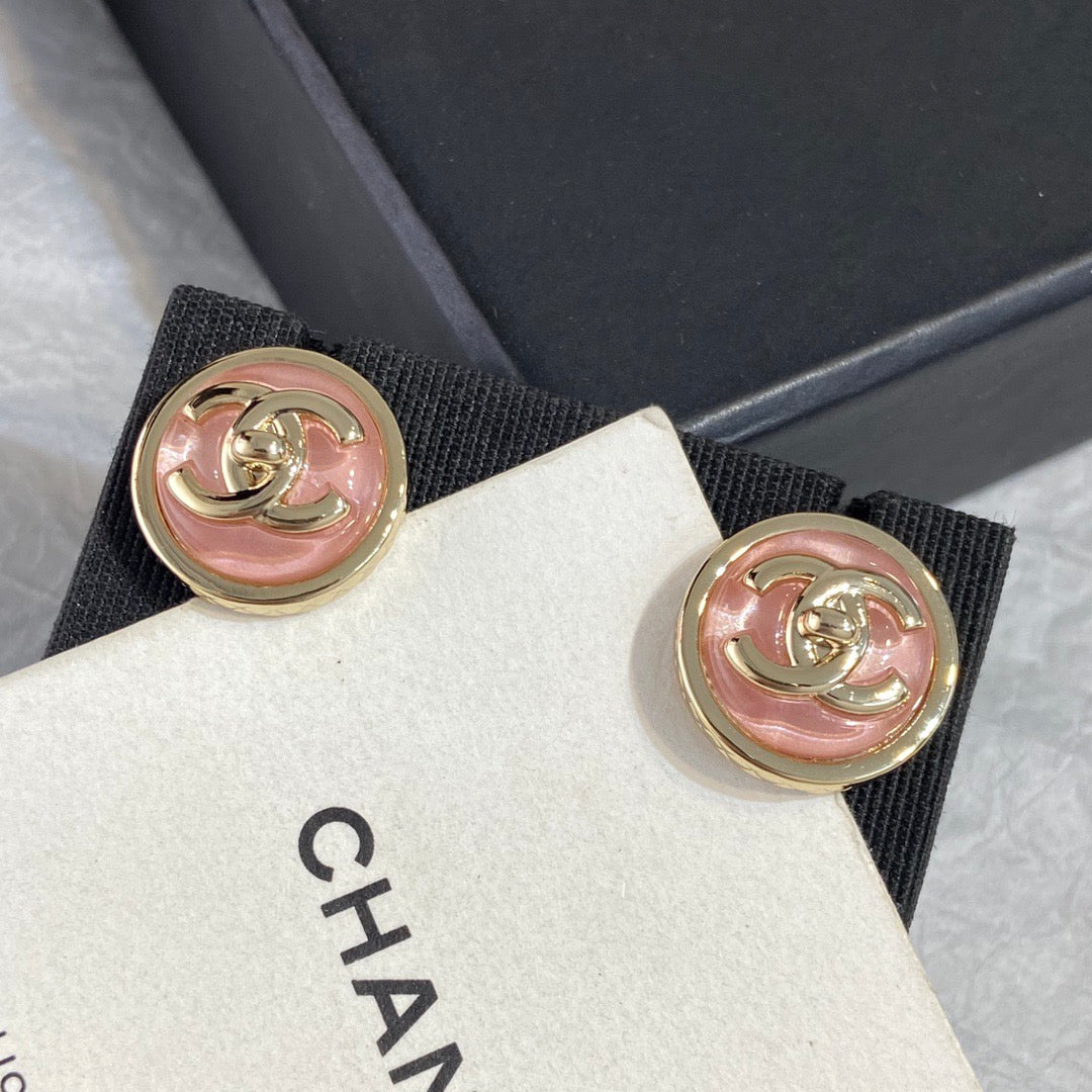 Chanel Pink Button Earrings