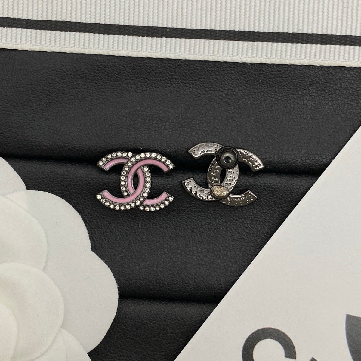Chanel Black Pink Earrings