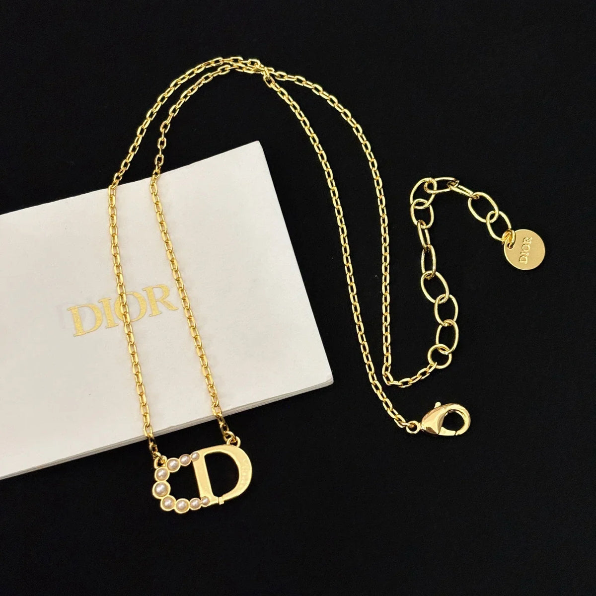 Dior Half Pearl Letter Necklace