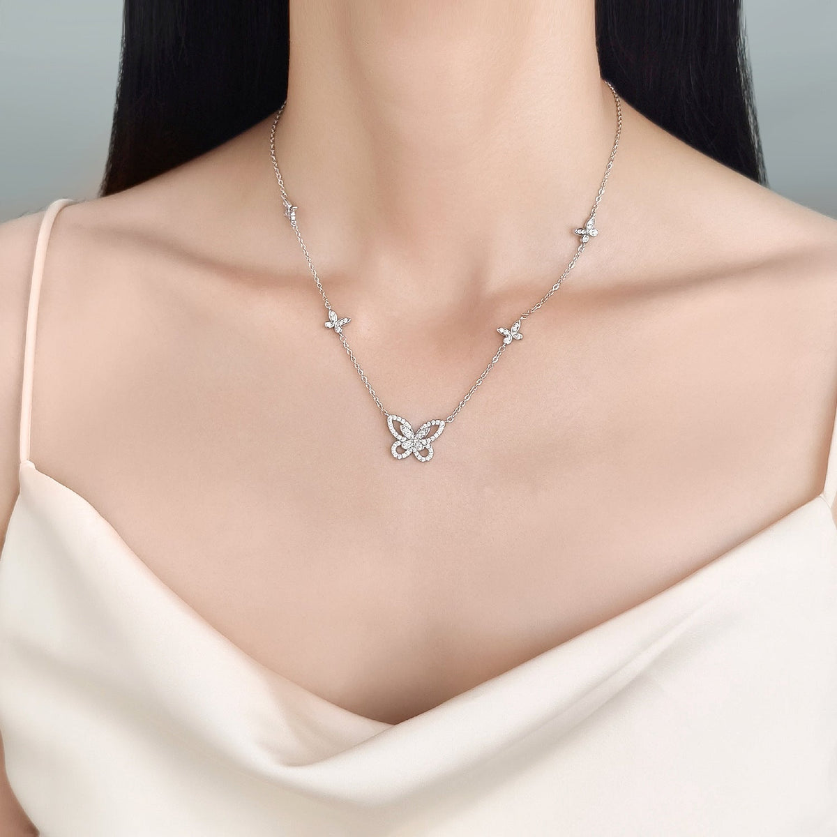 VCA Diamond Butterfly Flower Necklace