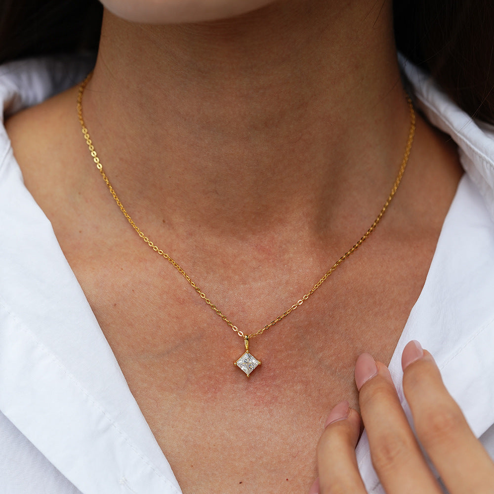 1 Carat Square Necklace 925 Sterling Silver Moissanite Pendant Necklace